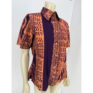Exclusive Wardrobe Vintage 90s Batik Shirt Heavy Cotton Boxy Purple Orange S/M
